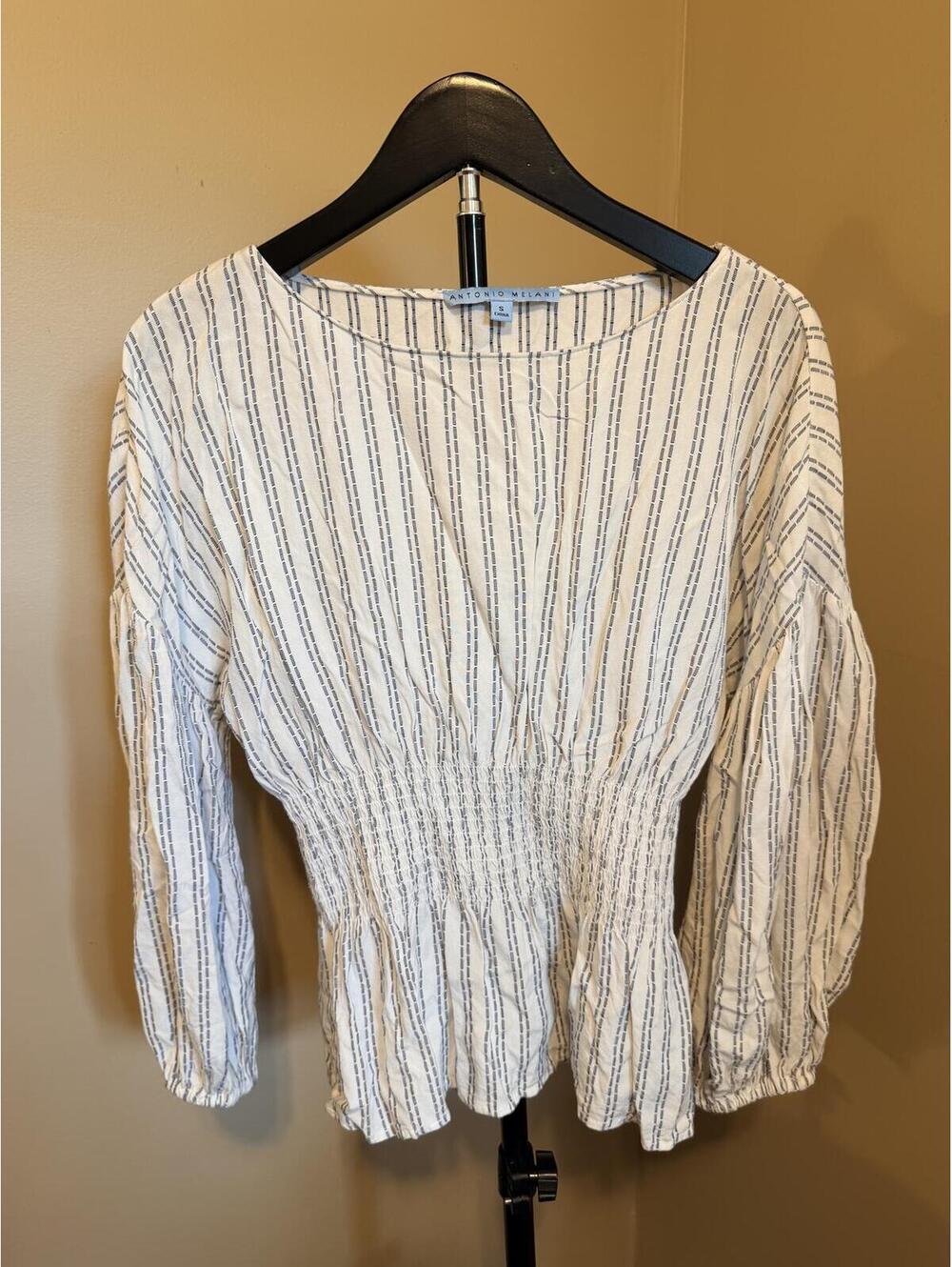 Antonio Melani Striped Smocked Peplum Blouse Size Small